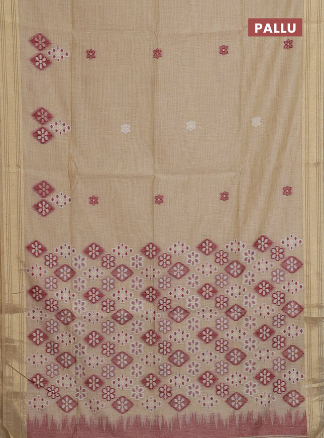 Munga cotton saree sandal with thread woven floral buttas and zari woven border