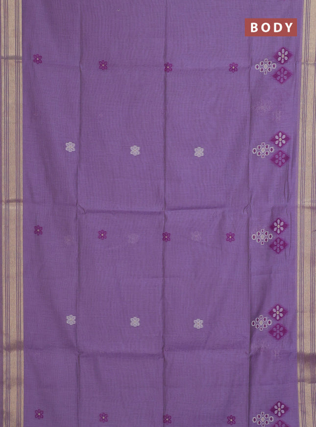 Munga cotton saree lavender with thread woven floral buttas and zari woven border