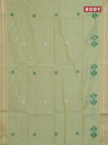 Munga cotton saree light green with thread woven floral buttas and zari woven border