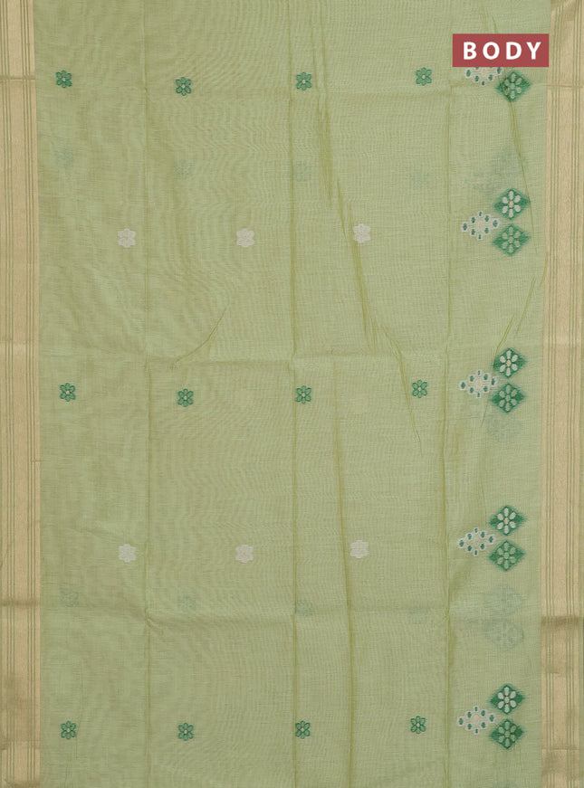 Munga cotton saree light green with thread woven floral buttas and zari woven border