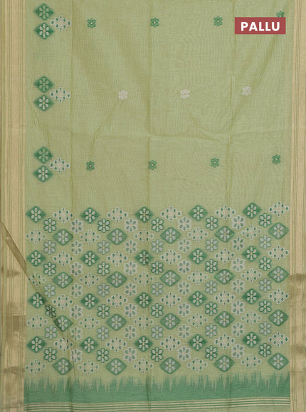 Munga cotton saree light green with thread woven floral buttas and zari woven border