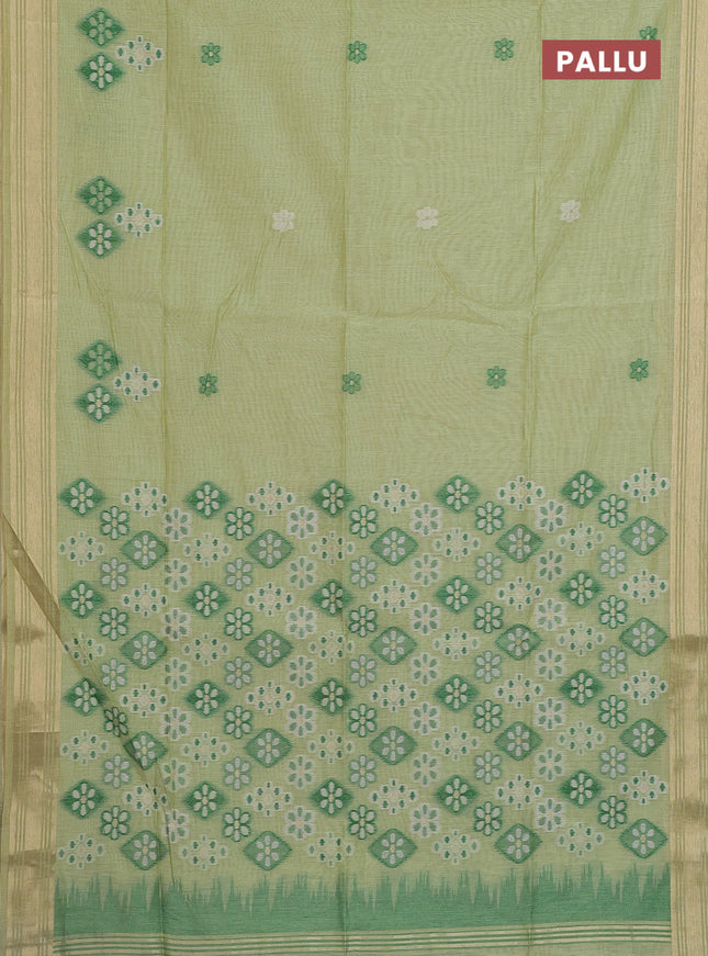 Munga cotton saree light green with thread woven floral buttas and zari woven border