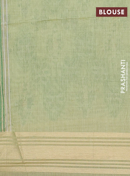 Munga cotton saree light green with thread woven floral buttas and zari woven border