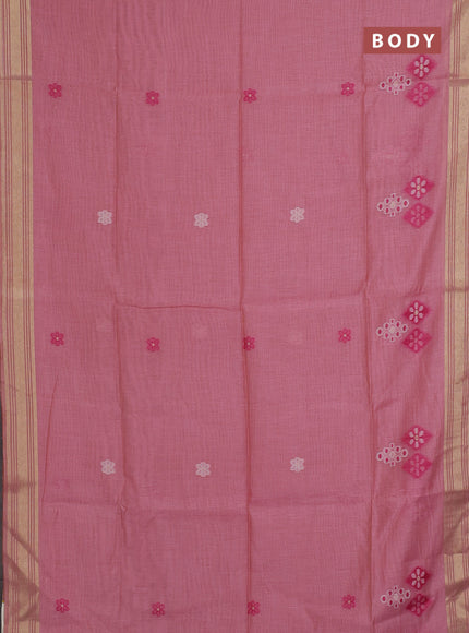 Munga cotton saree pastel pink with thread woven floral buttas and zari woven border