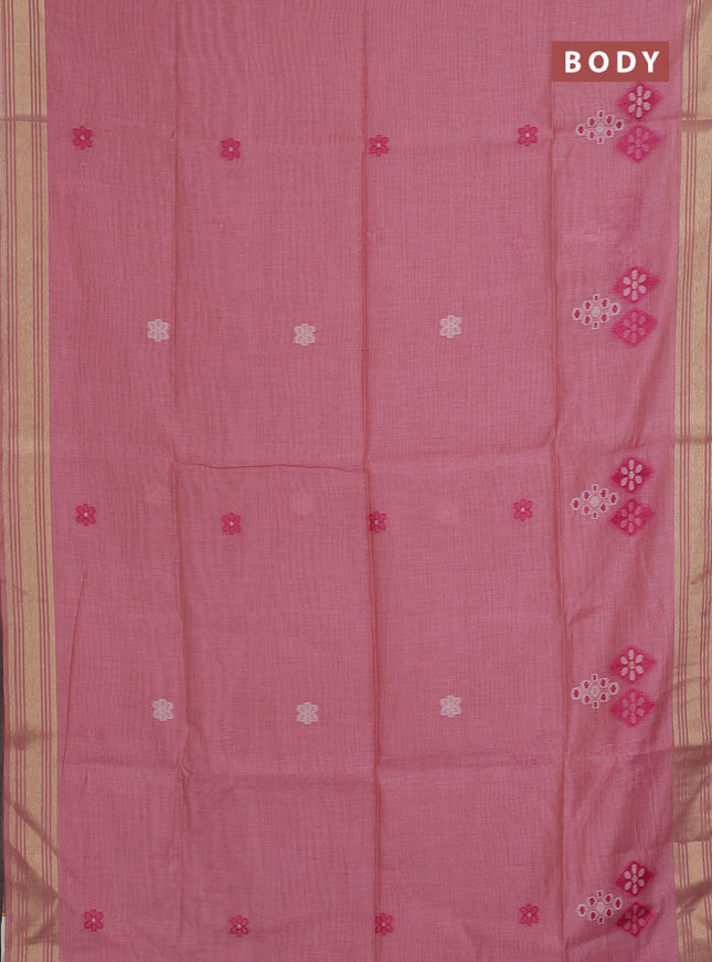Munga cotton saree pastel pink with thread woven floral buttas and zari woven border