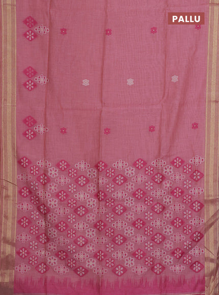 Munga cotton saree pastel pink with thread woven floral buttas and zari woven border