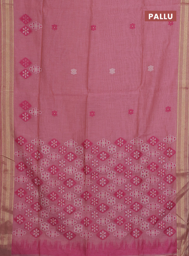 Munga cotton saree pastel pink with thread woven floral buttas and zari woven border