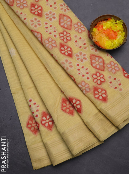 Munga cotton saree yellow with thread woven floral buttas and zari woven border