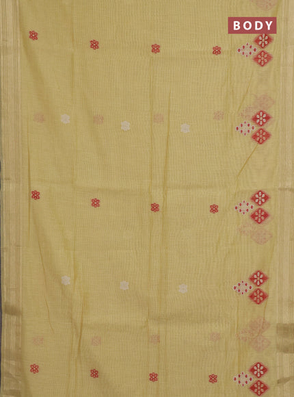 Munga cotton saree yellow with thread woven floral buttas and zari woven border