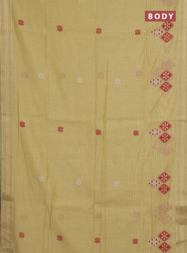 Munga cotton saree yellow with thread woven floral buttas and zari woven border