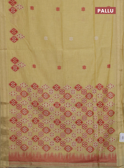 Munga cotton saree yellow with thread woven floral buttas and zari woven border