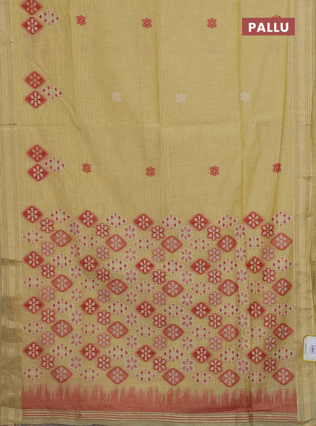 Munga cotton saree yellow with thread woven floral buttas and zari woven border