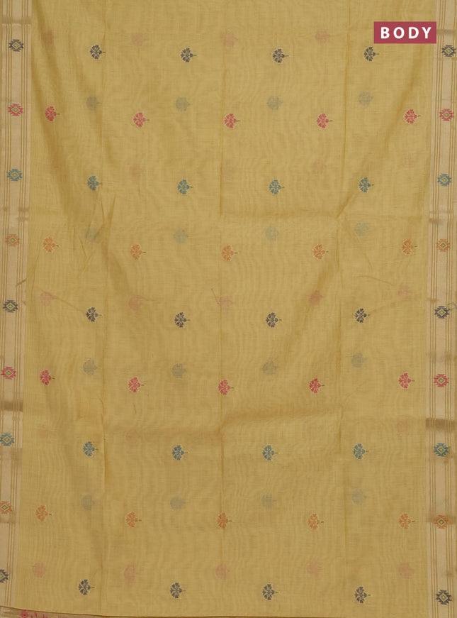 Munga cotton saree yellow with thread woven floral buttas and zari woven paithani design pallu