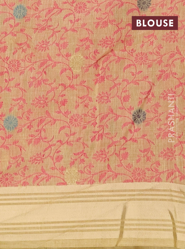 Munga cotton saree yellow with thread woven floral buttas and zari woven paithani design pallu