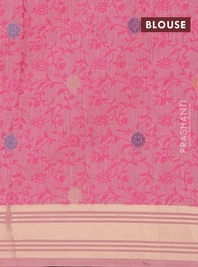 Munga cotton saree peach pink with thread woven floral buttas and zari woven paithani design pallu