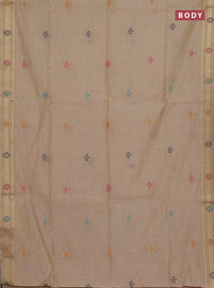 Munga cotton saree sandal with thread woven floral buttas and zari woven paithani design pallu