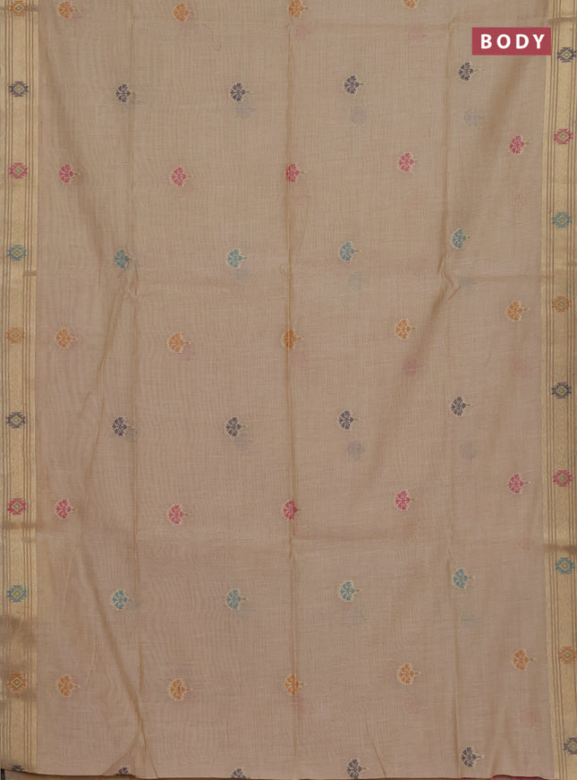 Munga cotton saree sandal with thread woven floral buttas and zari woven paithani design pallu