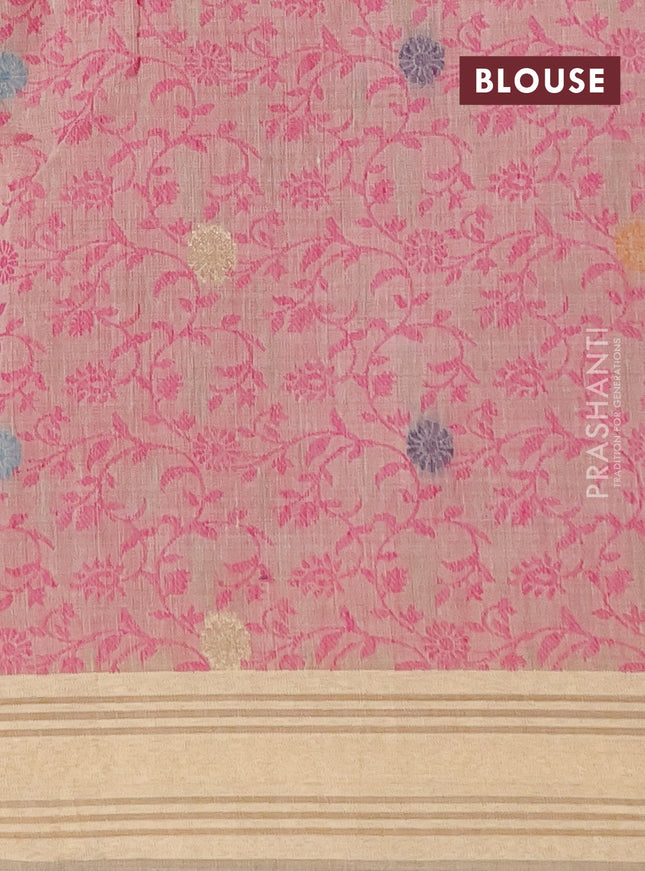 Munga cotton saree sandal with thread woven floral buttas and zari woven paithani design pallu