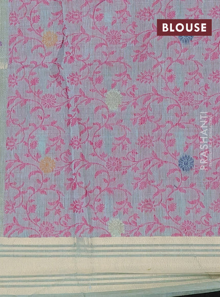 Munga cotton saree teal shade with thread woven floral buttas and zari woven paithani design pallu