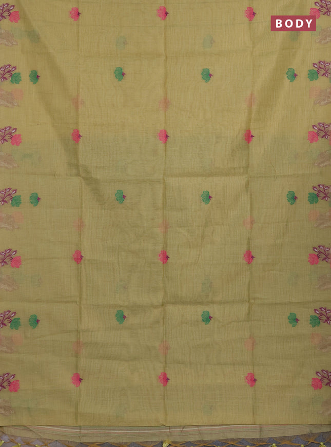 Munga cotton tissue saree pista green and green with thread woven floral buttas and floral design weaving pallu