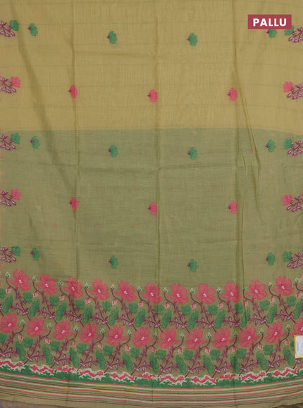 Munga cotton tissue saree pista green and green with thread woven floral buttas and floral design weaving pallu