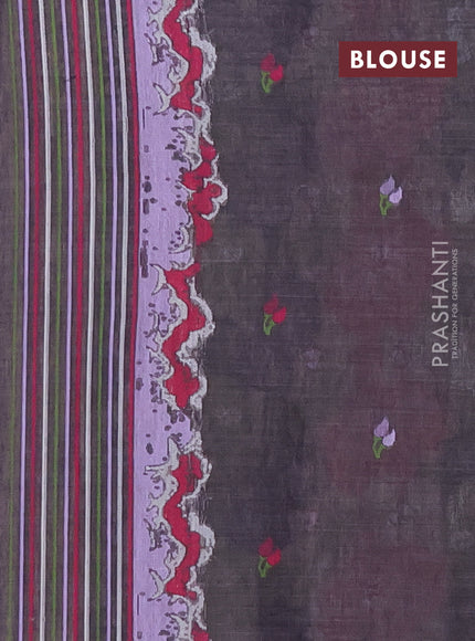 Munga cotton tissue saree pastel lavender and navy blue with thread woven floral buttas and floral design weaving pallu