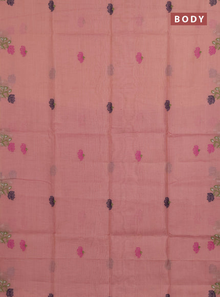 Munga cotton tissue saree sandal and pink with thread woven floral buttas and floral design weaving pallu