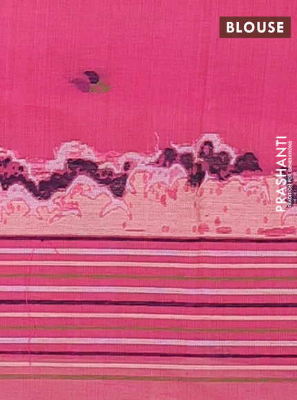 Munga cotton tissue saree peach shade and magenta pink with thread woven floral buttas and floral design weaving pallu