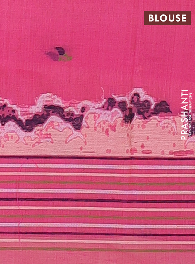 Munga cotton tissue saree peach shade and magenta pink with thread woven floral buttas and floral design weaving pallu