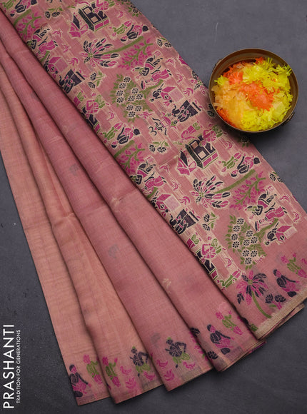 Munga cotton tissue saree pastel pink and magenta pink with thread woven floral buttas and weaving pallu