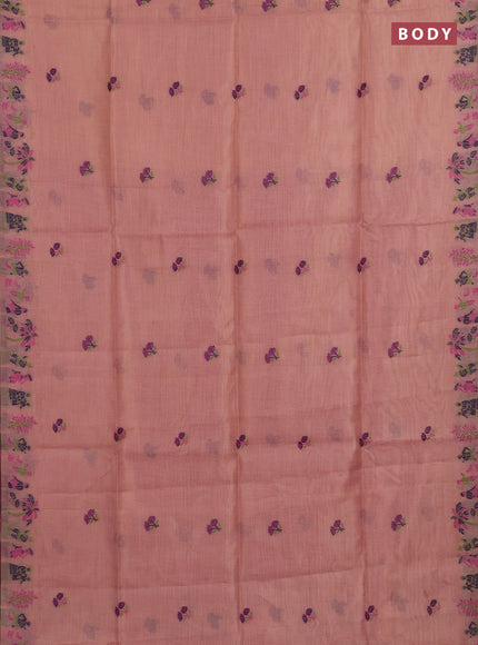 Munga cotton tissue saree pastel pink and magenta pink with thread woven floral buttas and weaving pallu