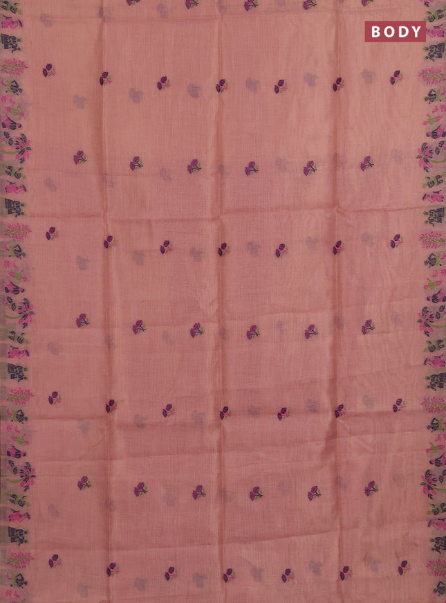 Munga cotton tissue saree pastel pink and magenta pink with thread woven floral buttas and weaving pallu