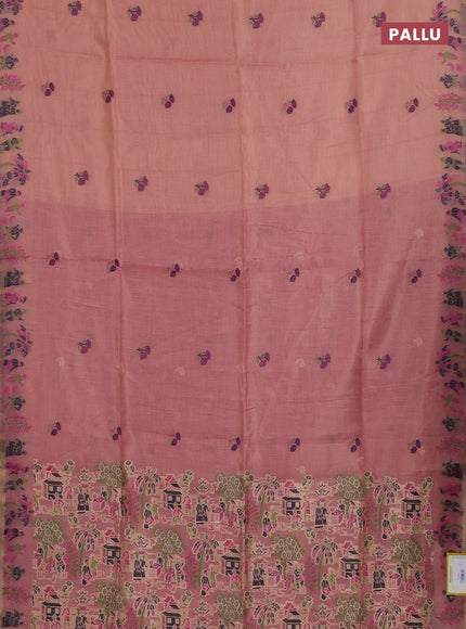 Munga cotton tissue saree pastel pink and magenta pink with thread woven floral buttas and weaving pallu