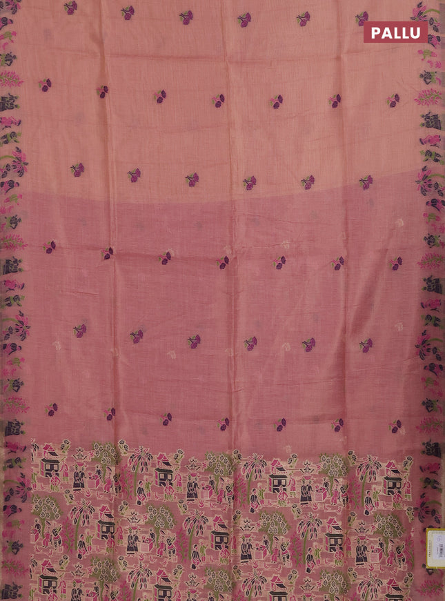 Munga cotton tissue saree pastel pink and magenta pink with thread woven floral buttas and weaving pallu