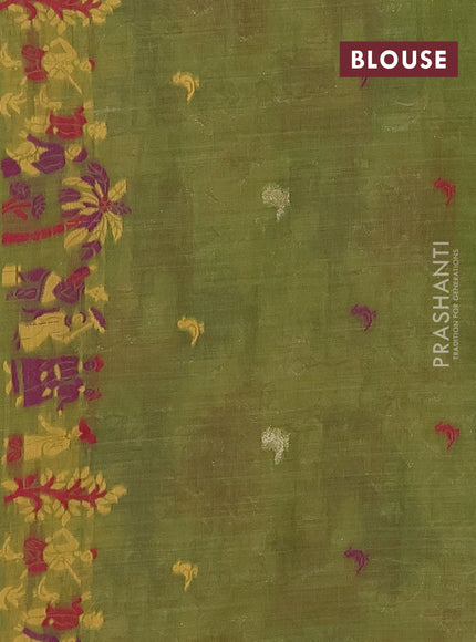 Munga cotton tissue saree mustard yellow and green with thread woven floral buttas and weaving pallu