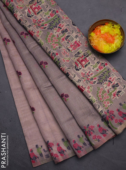 Munga cotton tissue saree pastel lavender and navy blue with thread woven floral buttas and weaving pallu