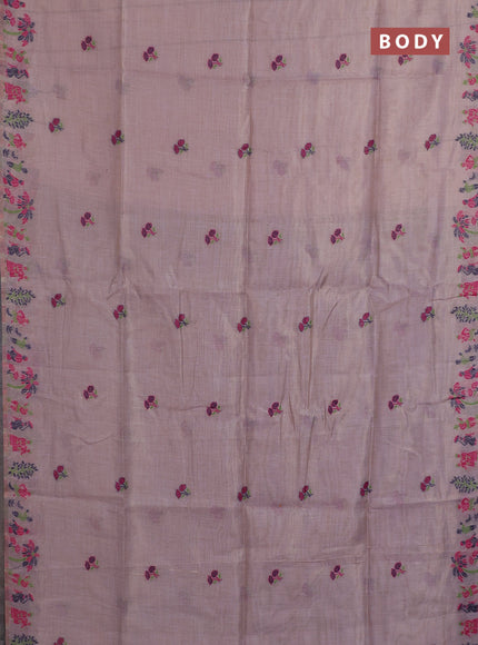 Munga cotton tissue saree pastel lavender and navy blue with thread woven floral buttas and weaving pallu