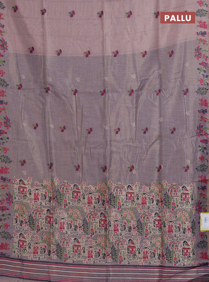 Munga cotton tissue saree pastel lavender and navy blue with thread woven floral buttas and weaving pallu