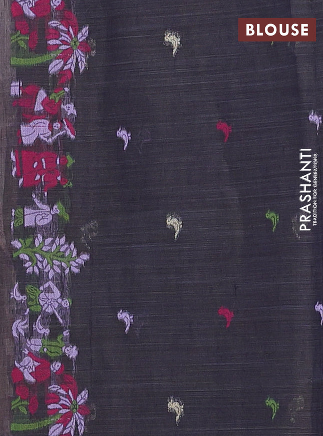 Munga cotton tissue saree pastel lavender and navy blue with thread woven floral buttas and weaving pallu