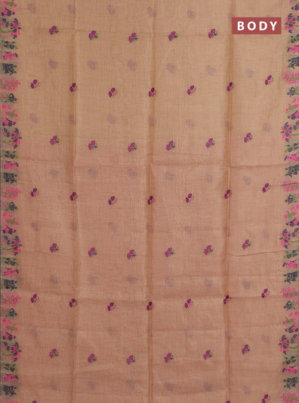 Munga cotton tissue saree sandal and pink with thread woven floral buttas and weaving pallu