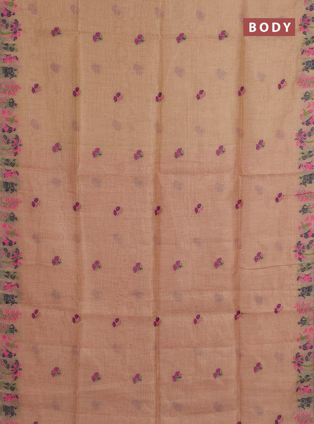Munga cotton tissue saree sandal and pink with thread woven floral buttas and weaving pallu