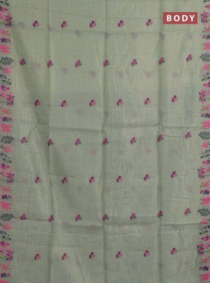Munga cotton tissue saree teal green and navy blue with thread woven floral buttas and weaving pallu
