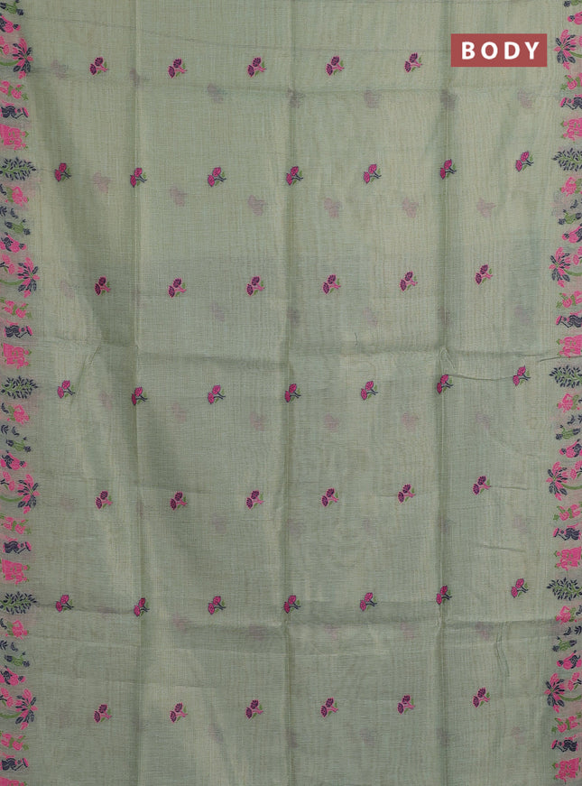 Munga cotton tissue saree teal green and navy blue with thread woven floral buttas and weaving pallu