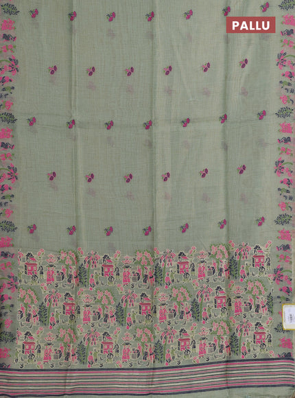 Munga cotton tissue saree teal green and navy blue with thread woven floral buttas and weaving pallu