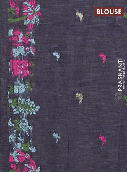 Munga cotton tissue saree teal green and navy blue with thread woven floral buttas and weaving pallu