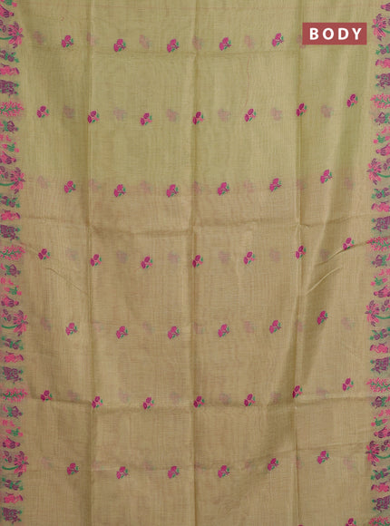 Munga cotton tissue saree mild pista green and pink with thread woven floral buttas and weaving pallu