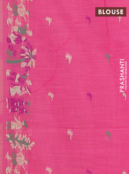 Munga cotton tissue saree mild pista green and pink with thread woven floral buttas and weaving pallu