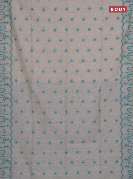 Munga cotton saree beige and teal green with thread woven buttas and weaving pallu
