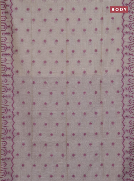 Munga cotton saree beige and purple with thread woven buttas and weaving pallu