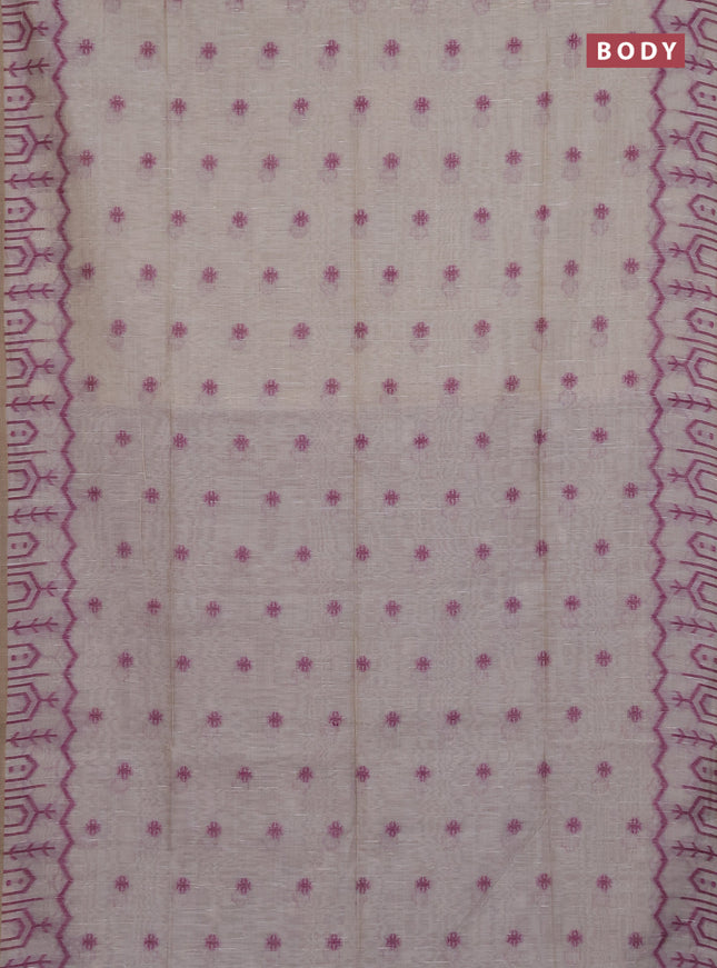 Munga cotton saree beige and purple with thread woven buttas and weaving pallu